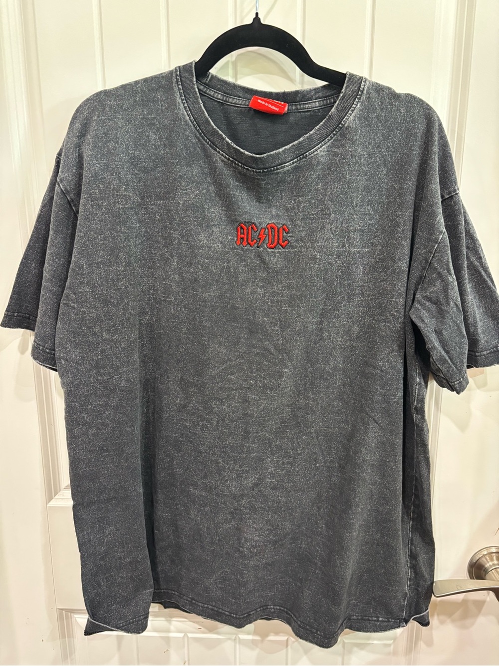 AC/DC Short Sleeve Washed Gray Graphic Tee with Red Logo
